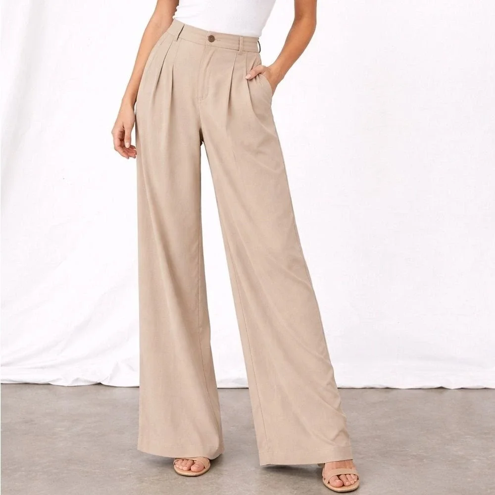 Reformation Mason Trousers Women's 4 Tan Lyocell Wide Leg High Rise Minimal Chic - Picture 1 of 11